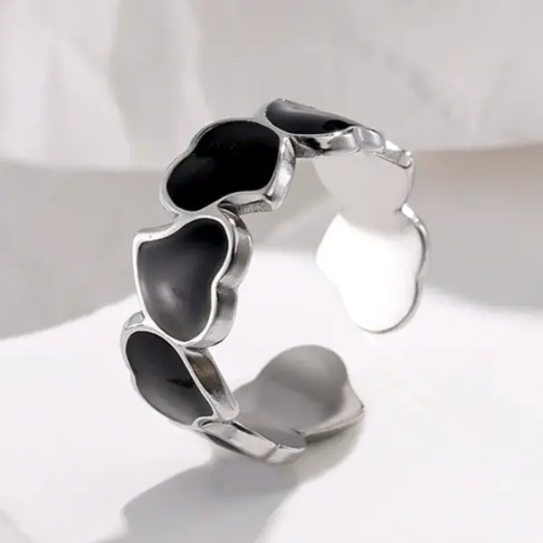 Wholesale PVD Coated Real Gold Plated Heart Shape Stainless Steel Sweet Waterproof Non Tarnish Open Ring