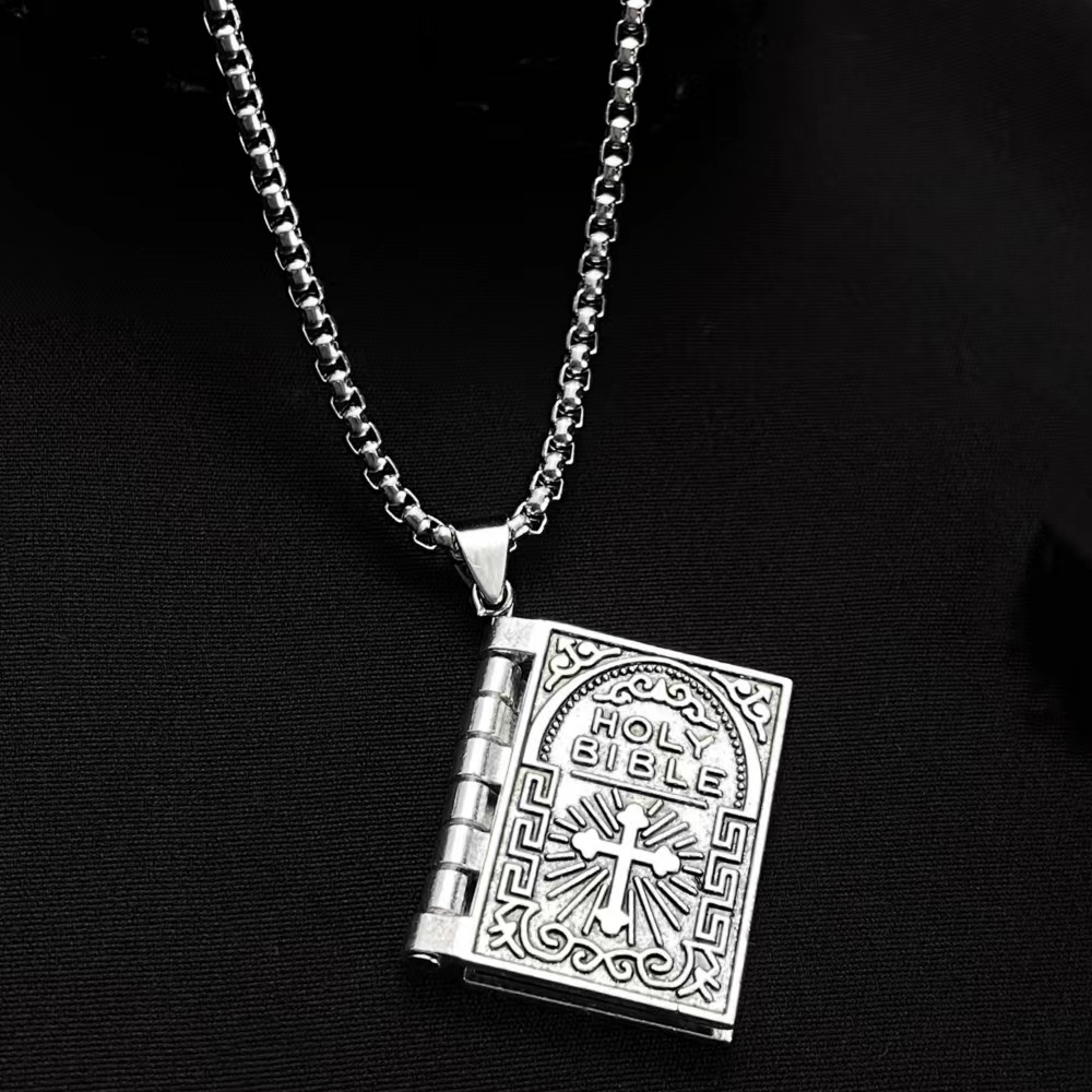 Wholesale European and American jewelry Gothic style flip Bible book cross necklace men and women all-match fried street creative necklace