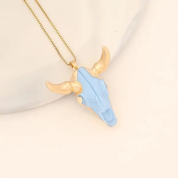 Bohemian Cattle Stainless Steel Gold Plated Resin Pendant Necklace