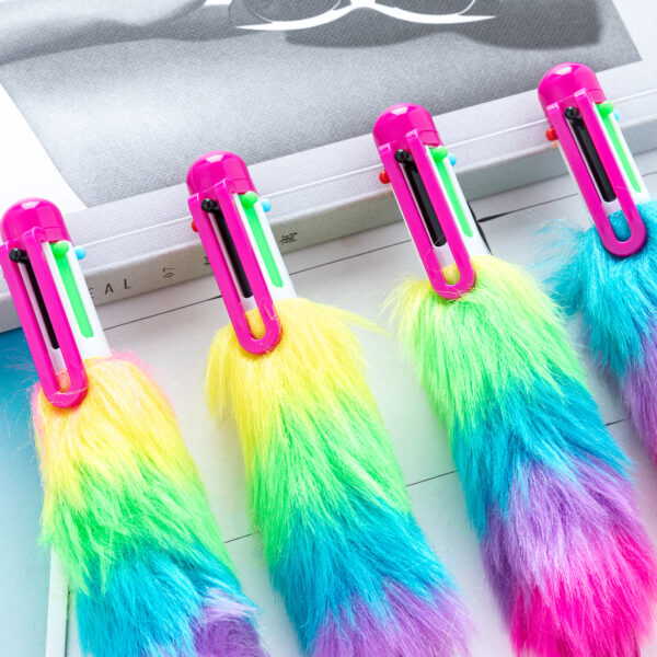Wholesale Cartoon 6-color plush bead multi-functional six-color push-button pen