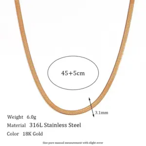 3mm Wide Blade Chain Necklace-Gold