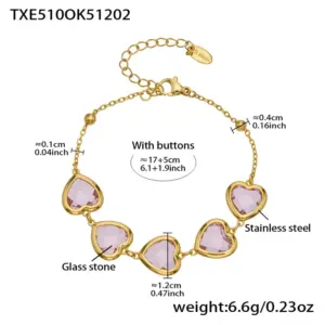 TXE510-Pink Glass Stone Gold Bracelet 16.5+5cm