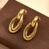 18K Gold Plated 304 Stainless Steel Furnace Vacuum Electroplating Modern Minimalist Double Circle Earrings