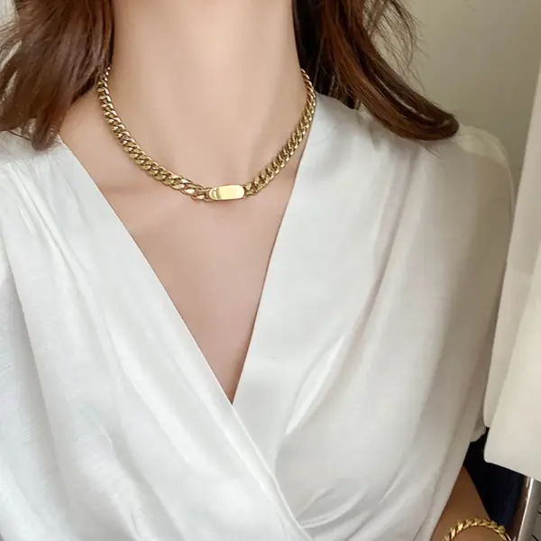 Vacuum Plating Real Gold Plated 18K Gold Gold Plating Silver Plated Geometric 304 Stainless Steel Fashion Waterproof Non Tarnish Titanium Steel Necklace