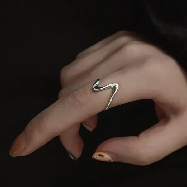 PVD Coated Real Gold Plated 18K Gold Waves 304 Stainless Steel Hip-Hop Modern Style Waterproof Non Tarnish Open Rings