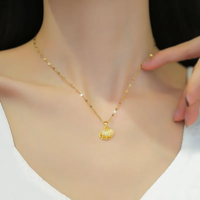Wholesale PVD Coated Real Gold Plated Shell Titanium Steel Elegant Waterproof Non Tarnish Necklace