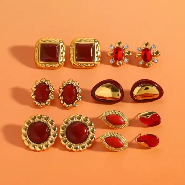 PVD Coated Real Gold Plated 18K Gold Geometric 304 Stainless Steel Elegant Waterproof Non Tarnish Ear Studs