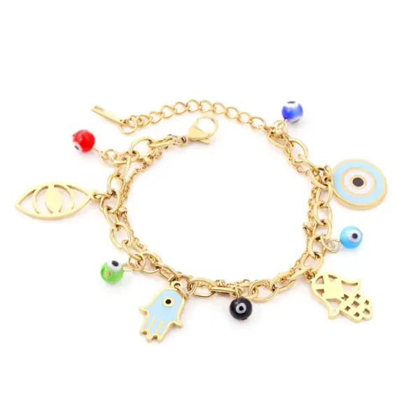 Wholesale Fashion Devil's Eye Hand Of Fatima Heart Shape Stainless Steel Bracelets