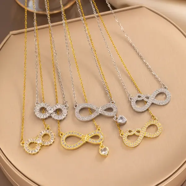 Wholesale Real Gold Plated 316 Stainless Steel PVD Coated Zircon Infinity Waterproof Non Tarnish Elegant Cable Chain Pendant Necklace For Women's