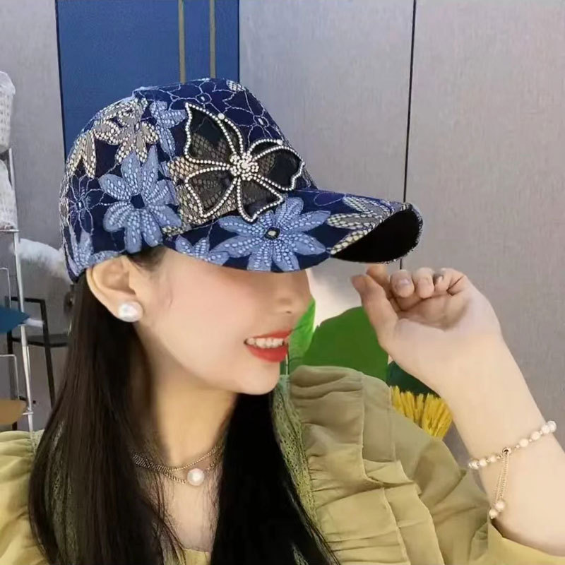 Wholesale New Small Floral Splicing Lace Breathable Large Brim Mesh Cap Summer Casual pular Peaked Cap Sunshade Baseball Cap