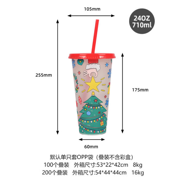 Wholesale Christmas 24oz Large-Capacity Pp Material Water Cup Plastic with Straw, Changes Color When Exposed to Cold, Student Water Cup