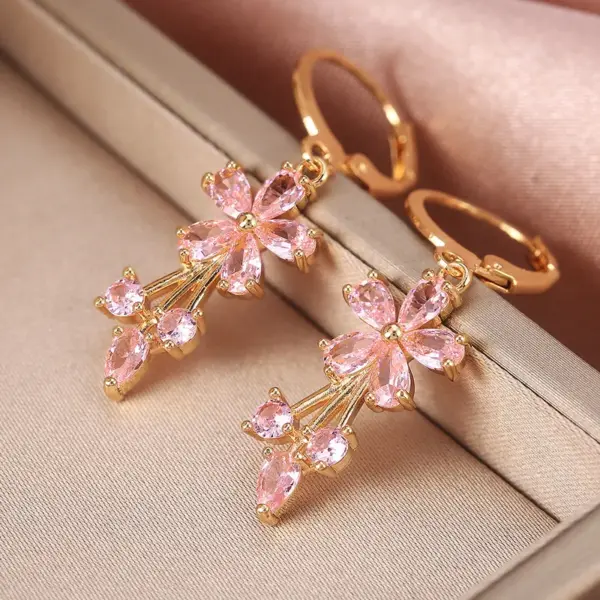 Wholesale 1 Pair Sweet Flower Copper Inlay Artificial Gemstones Earrings
