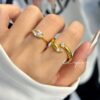 Wholesale Minimalist plain ring horse eye zircon ring women's simple all-match food finger ring thickened 18K plated adjustable ring