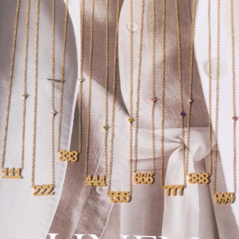 Wholesale 201 Stainless Steel 304 Stainless Steel Gold Plated Casual Simple Style Plating Inlay Number Zircon Necklace