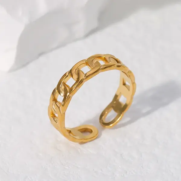 Wholesale PVD Coated Real Gold Plated Chains Print Stainless Steel IG Style Simple Style Waterproof Non Tarnish Open Ring