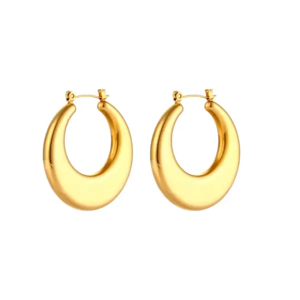 Wholesale PVD Coated Real Gold Plated 18K Gold Geometric 304 Stainless Steel Retro Waterproof Non Tarnish Hoop Earrings