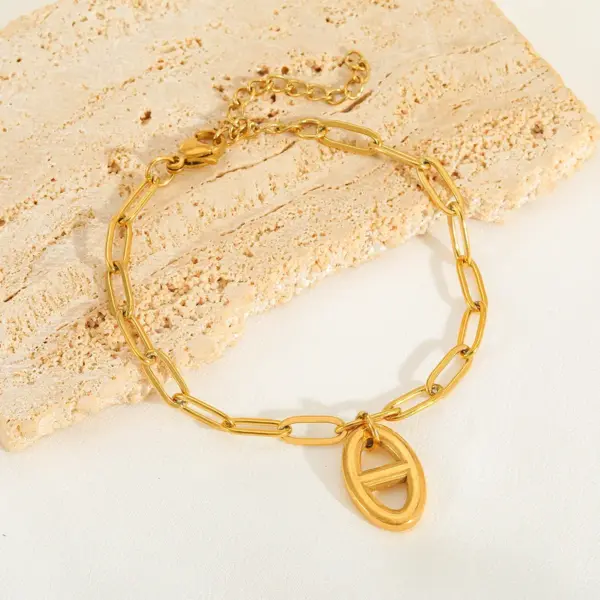 IG Style Basic Geometric Sun Moon 304 Stainless Steel 18K Gold Plated Paperclip Chain Bracelets In Bulk