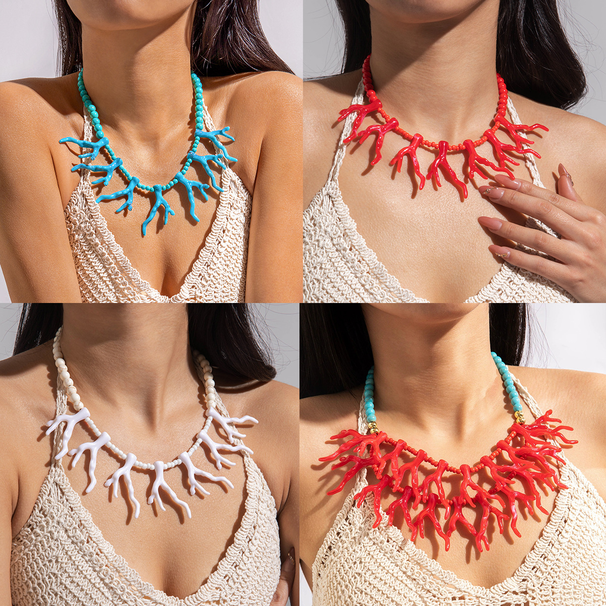 Wholesale Amazon Cross-border Resort Style Acrylic Coral Style Necklace Bohemian Style Turquoise Beaded Necklace for Women