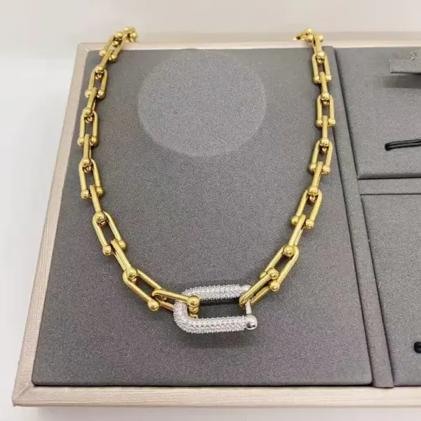 Wholesale Jewelry Casual Simple Style Horseshoe 304 Stainless Steel Zircon 18K Gold Plated White Gold Plated Plating Inlay Horseshoe Chain Necklace