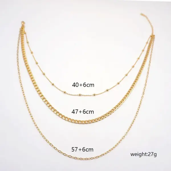 Wholesale Ferroalloy Solid Color Vacuum Plating Real Gold Plated Modern Style Classic Style Waterproof Non Tarnish Handmade Plating Cuban Link Chain Gold Three Layer Necklace