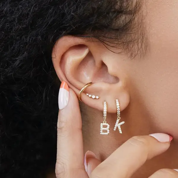 Wholesale PVD Coated Real Gold Plated Letter Stainless Steel Waterproof Non Tarnish Earrings