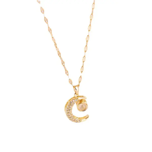 Wholesale PVD Coated Real Gold Plated Moon Stainless Steel Retro Waterproof Non Tarnish Pendant Necklace