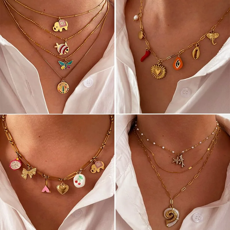 Wholesale 304 Stainless Steel Starfish Conch Shell PVD Coated Rhinestones Freshwater Pearl Real Gold Plated Vacation Marine Style Waterproof Non Tarni