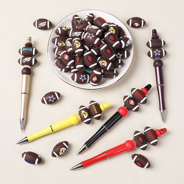 Wholesale Football Team Logo 3D Silicone Beads Focal Beads