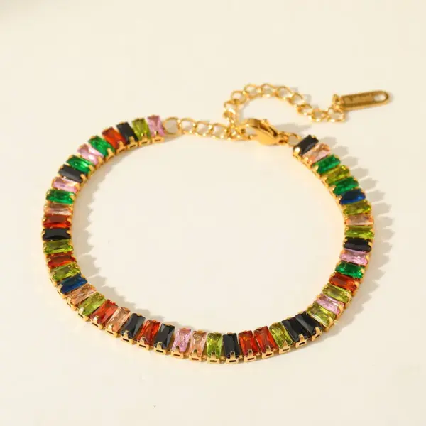 Wholesale Luxurious Stainless Steel 18K Gold Plated Zirconia Embedded Rectangle Full Diamond Bracelet Elegant Romantic Female Style