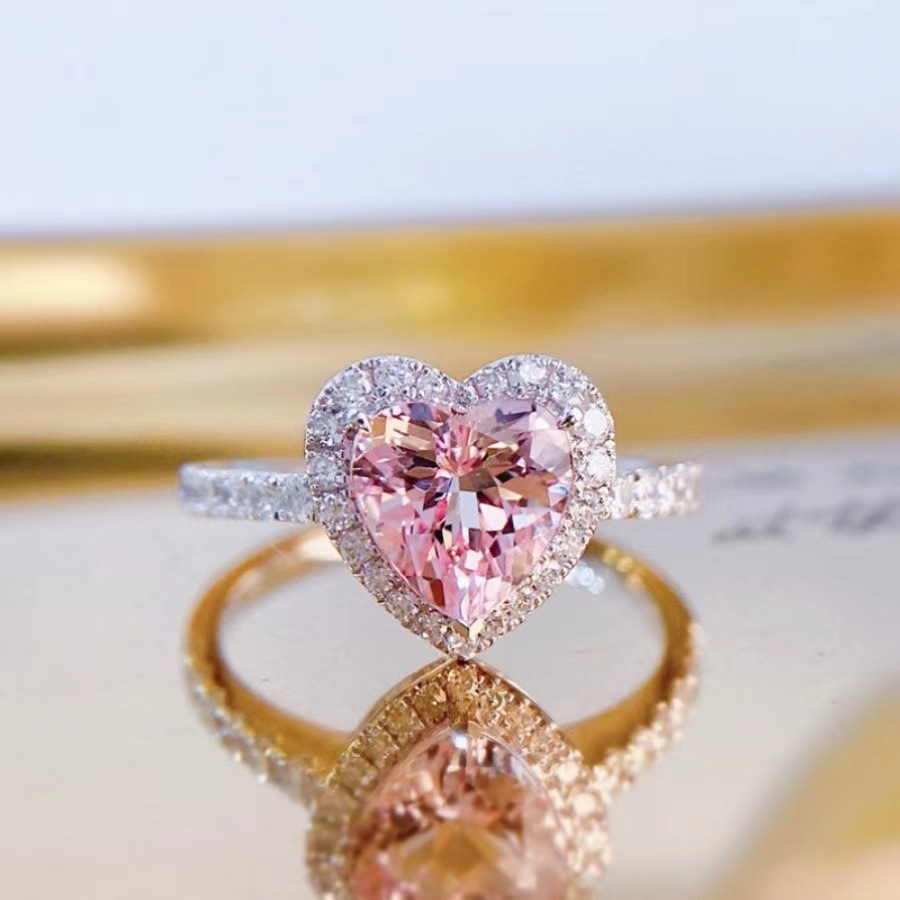 Wholesale Live sply cross-border European and American new pink love ring boutique simulation Diamond Diamond Ring full diamond ring female
