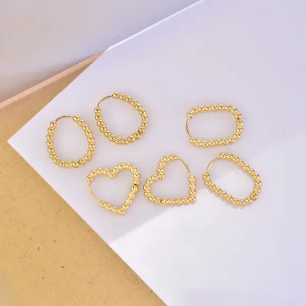 304 Stainless Steel Geometric Water Droplets Heart Shape PVD Coated 18K Real Gold Plated 18K Gold Simple Style Waterproof Non Tarnish Gold Hoop Earrings