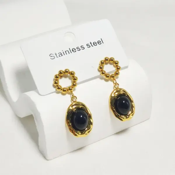 Wholesale 304 Stainless Steel Oval Electroplating Golden Plated Elegant Commute Waterproof Non Tarnish Gold Drop Earrings