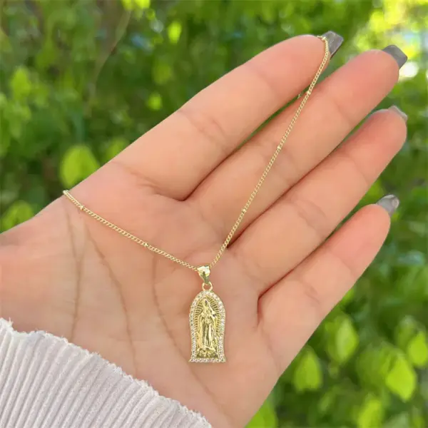 Wholesale Copper 18K Gold Plated Inlay Virgin Mary Zircon Pendant Necklace