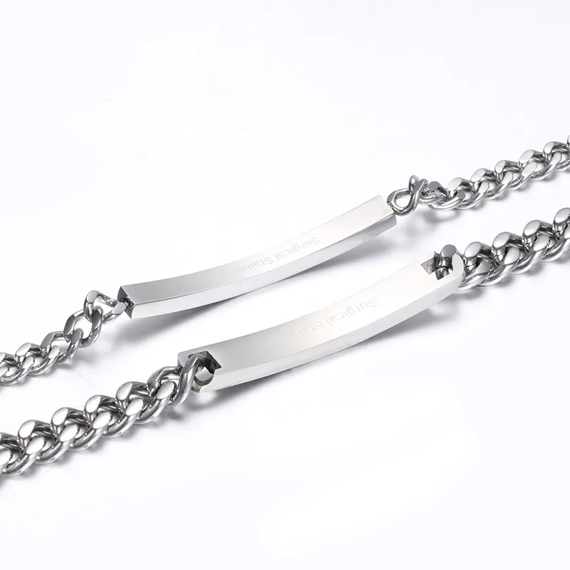 Wholesale Hip Hop Style Rectangle Stitching Chain Titanium Steel Id Bracelet