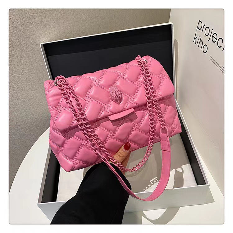 Wholesale Cross-Border New Style Small Fragrant Chain Bag Solid Color Rhombus Embroidery Line Eagle Head Women's Bag Large Capacity Single Shoulder Cr