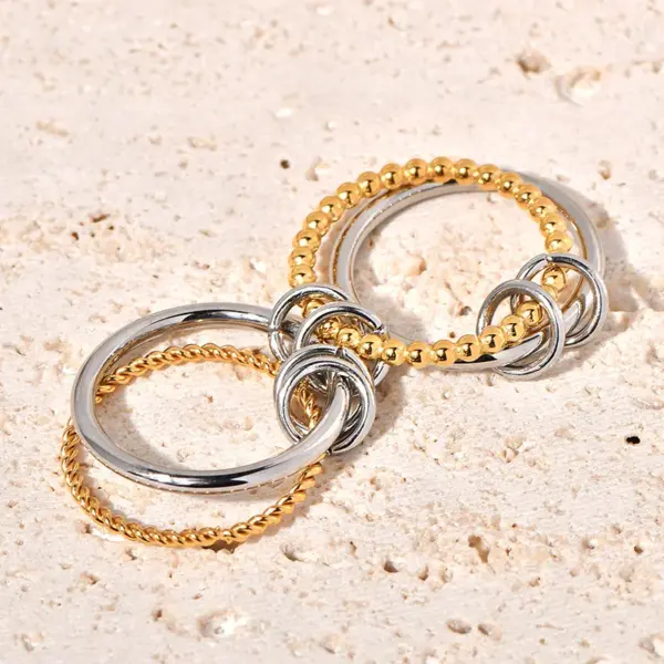 304 Stainless Steel Titanium Steel Twist PVD Coated Real Gold Plated 18K Gold Artistic Waterproof Non Tarnish Gold Silver Rings