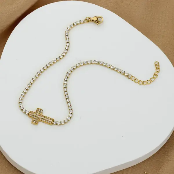 Wholesale Titanium Steel Gold Plated Elegant Simple Style Plating Cross Artificial Diamond Bracelets