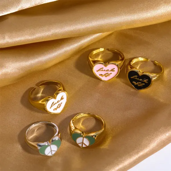 Wholesale Retro Letter Brass Enamel Rings