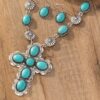 Wholesale Cross-Border European and American Retro Fashion Cross Turquoise Necklace and Earrings Western Style Exaggerated Jewelry Set