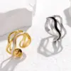 PVD Coated Real Gold Plated Waves Stainless Steel Fashion Waterproof Non Tarnish Open Ring