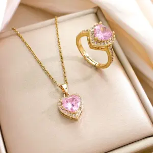 XL727 Pink Love Necklace Ring Set / Gold