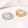 Wholesale PVD Coated Real Gold Plated 18K Gold Waves Lines 304 Stainless Steel IG Style Simple Style Classic Style Waterproof Non Tarnish Open Rings