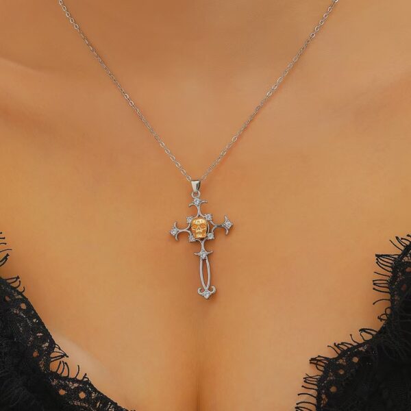 Wholesale Halloween Dark Cross Rhinestone Skull Collarbone Necklace