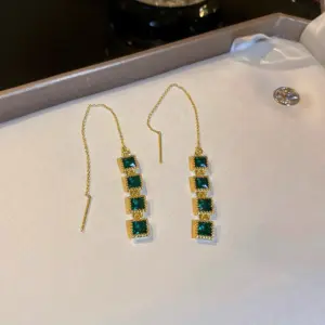 46# Hanging Earrings-Green Square Tassel