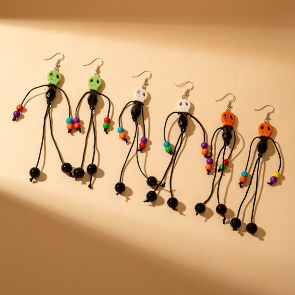Wholesale Tassel Beaded Ghost Head Long Halloween Earrings