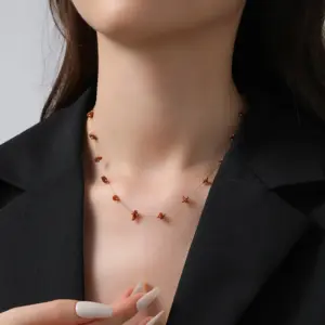 【XKN0634】Irregular Red Stone Necklace / Gold