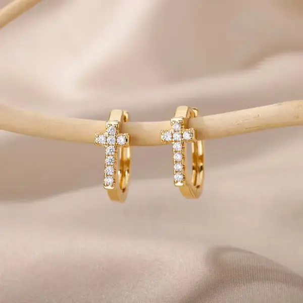 Wholesale Copper Cross Solid Color Lightning Electroplating 18K Real Gold Plated Cute Modern Style Sweet Diamond Earrings