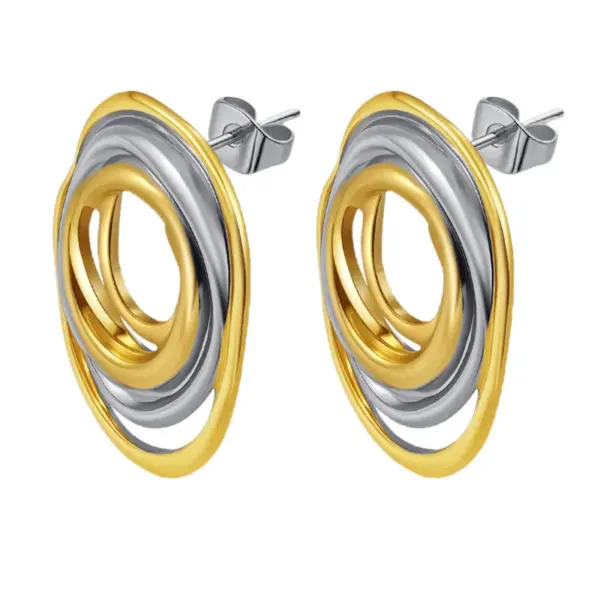 Wholesale 201 Stainless Steel Geometric Electroplated 18K Real Gold Plated Retro Classic Style Waterproof Non Tarnish Plating Drop Earrings Ear Studs