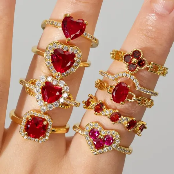 Wholesale Copper Plating Heart Shape Zircon Open Rings