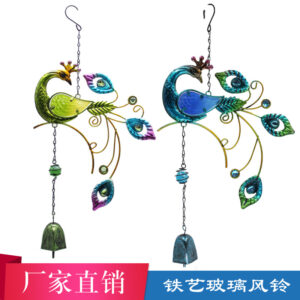 Wholesale Peacock Wind Bell Creative Metal Wind Bell Hanging Glass Painted Garden Balcony Pendant Factory St Cross-border Sply